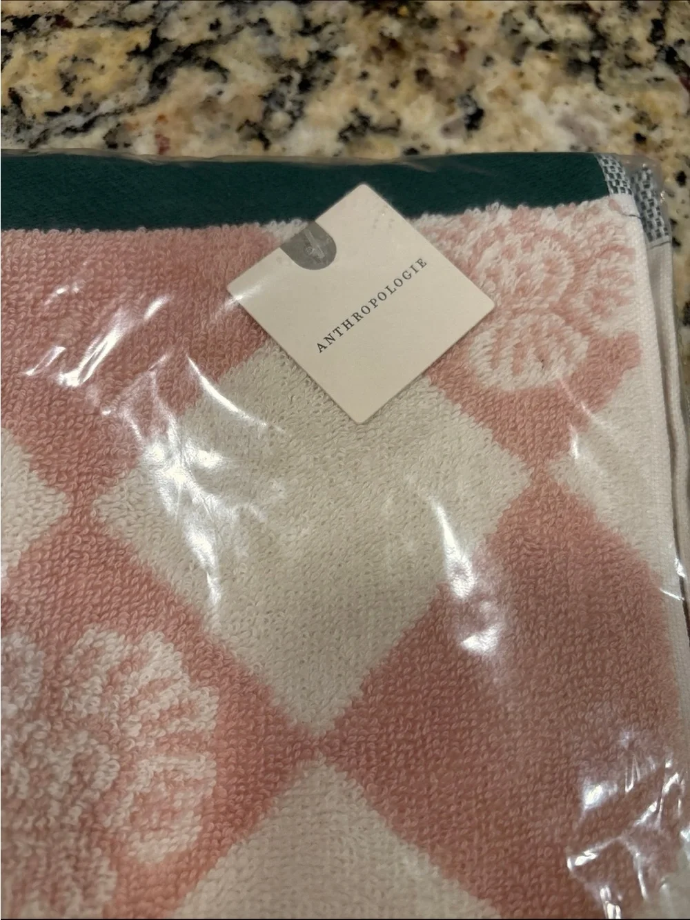 Anthropologie Blush Pink and Cream Diamond Floral Hand Towel